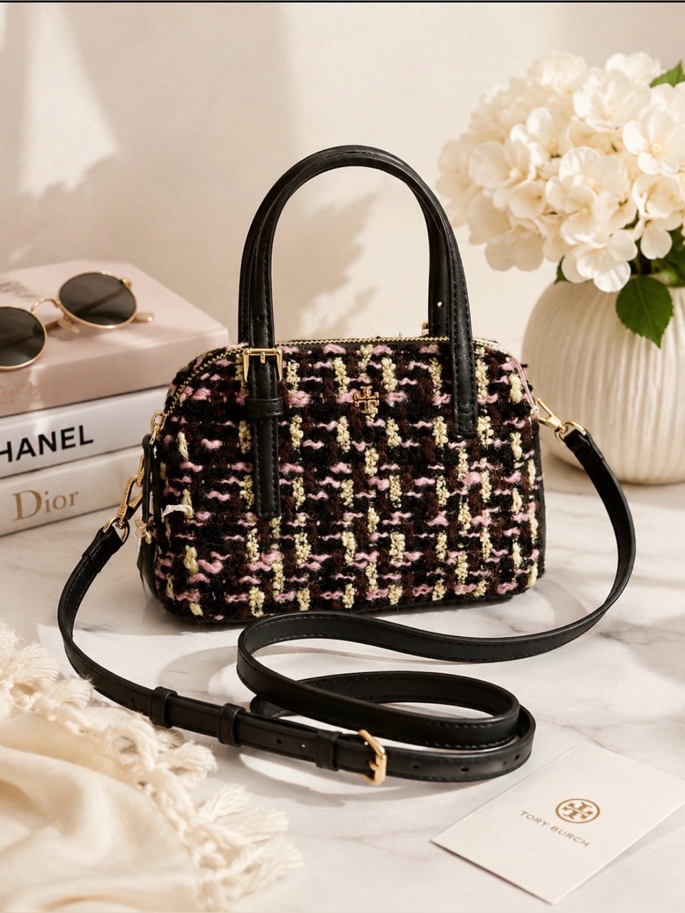 NWT Tory Burch Emerson Tweed Mini Dome Crossbody Top Handle
